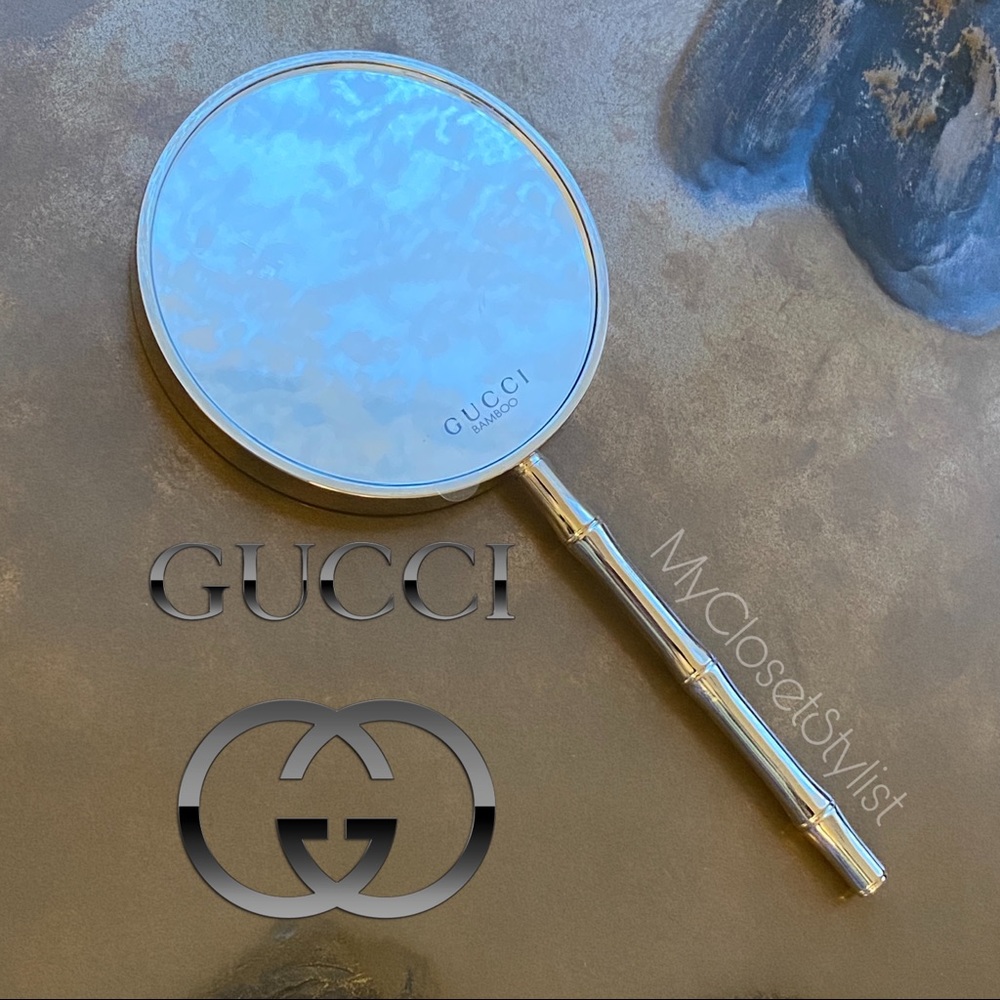 New GUCCI Bamboo Handle Dual + Magnifying Mirrors Rare! Large Silver NEW IN BOX - Picture 7 of 7